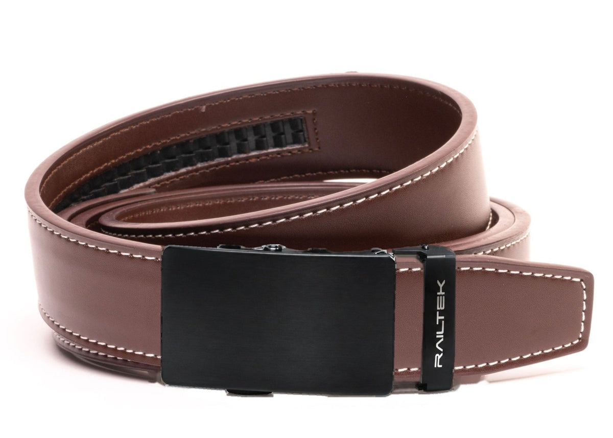 Black Railtek™ Belt – Dark Brown Contrast Stitch strap