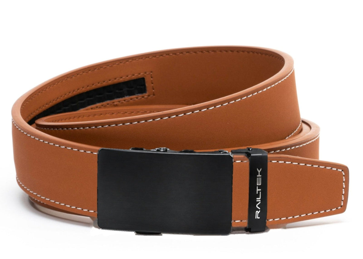 Black Railtek™ Belt – Matte Light Brown Contrast Stitch strap