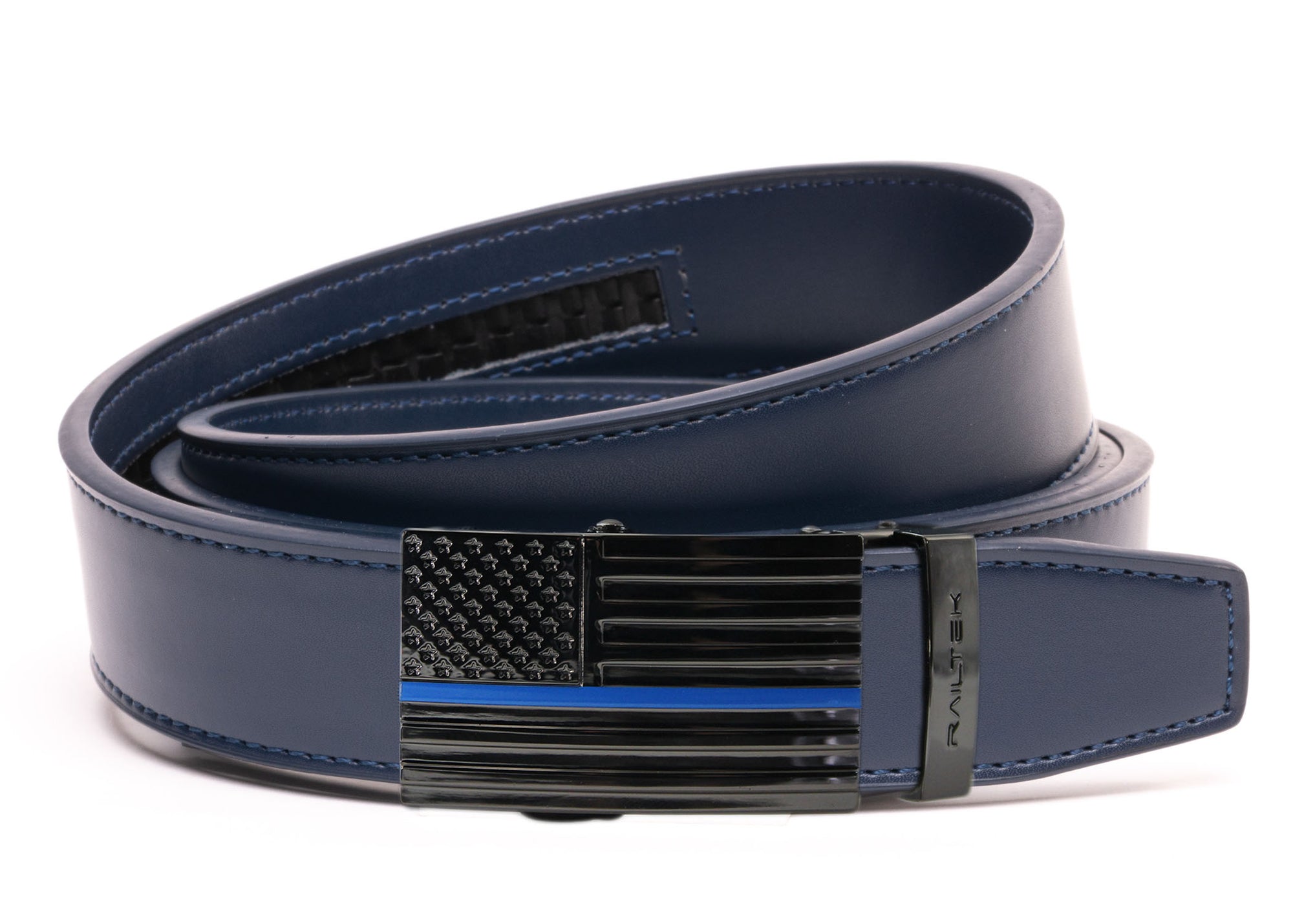 Thin blue shop line belt buckle