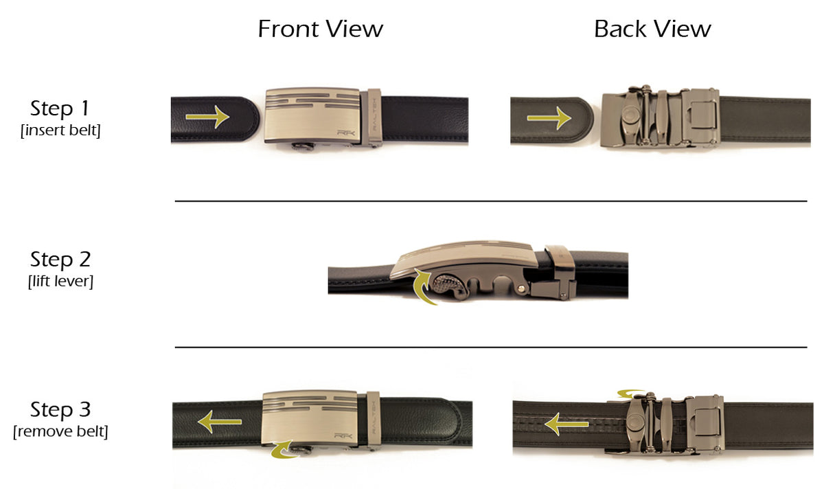 How to use - Mens leather Ratchet belt with slide automatic buckle on belt with no holes