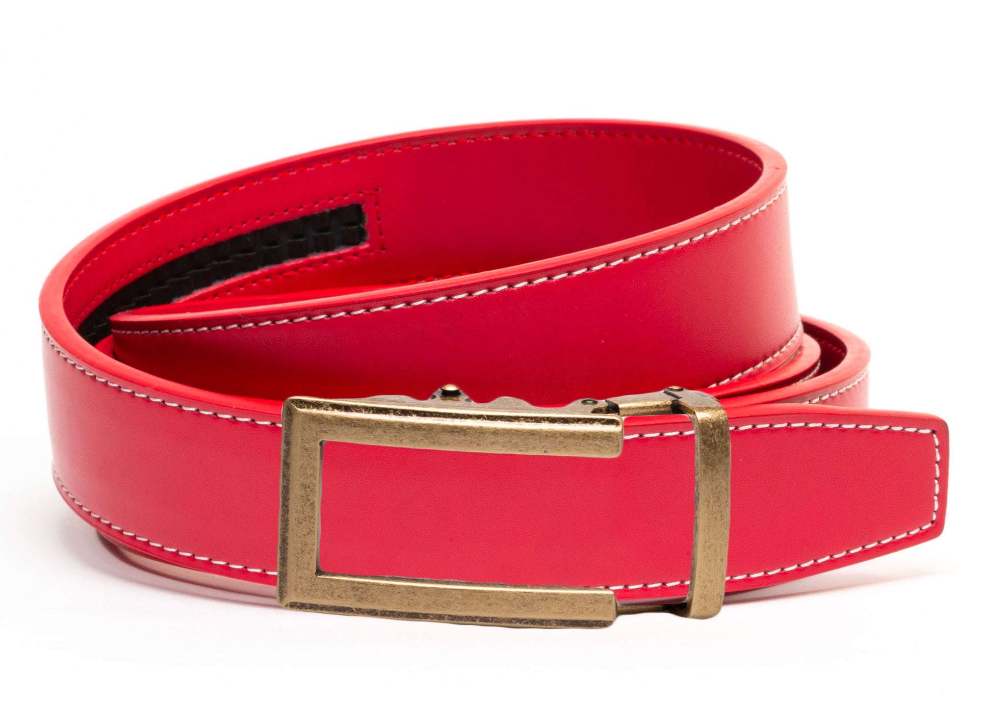Men's Red Canvas Belt, Ratchet Belt Without Holes
